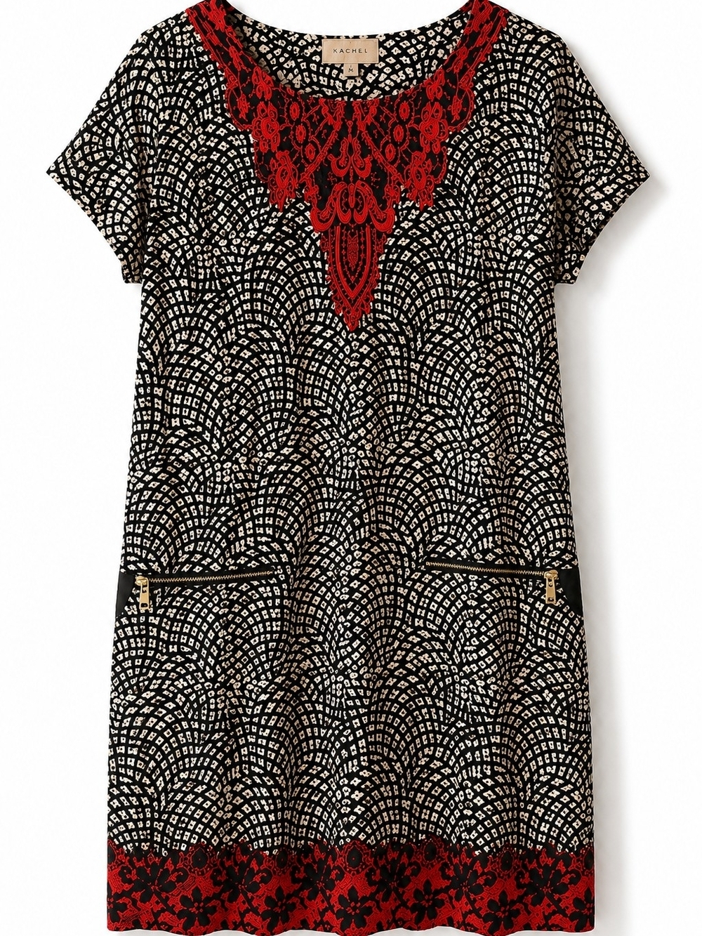 Kachel Anthropologie 100% Silk Embroidered Boho Tunic Dress Pockets Size 4